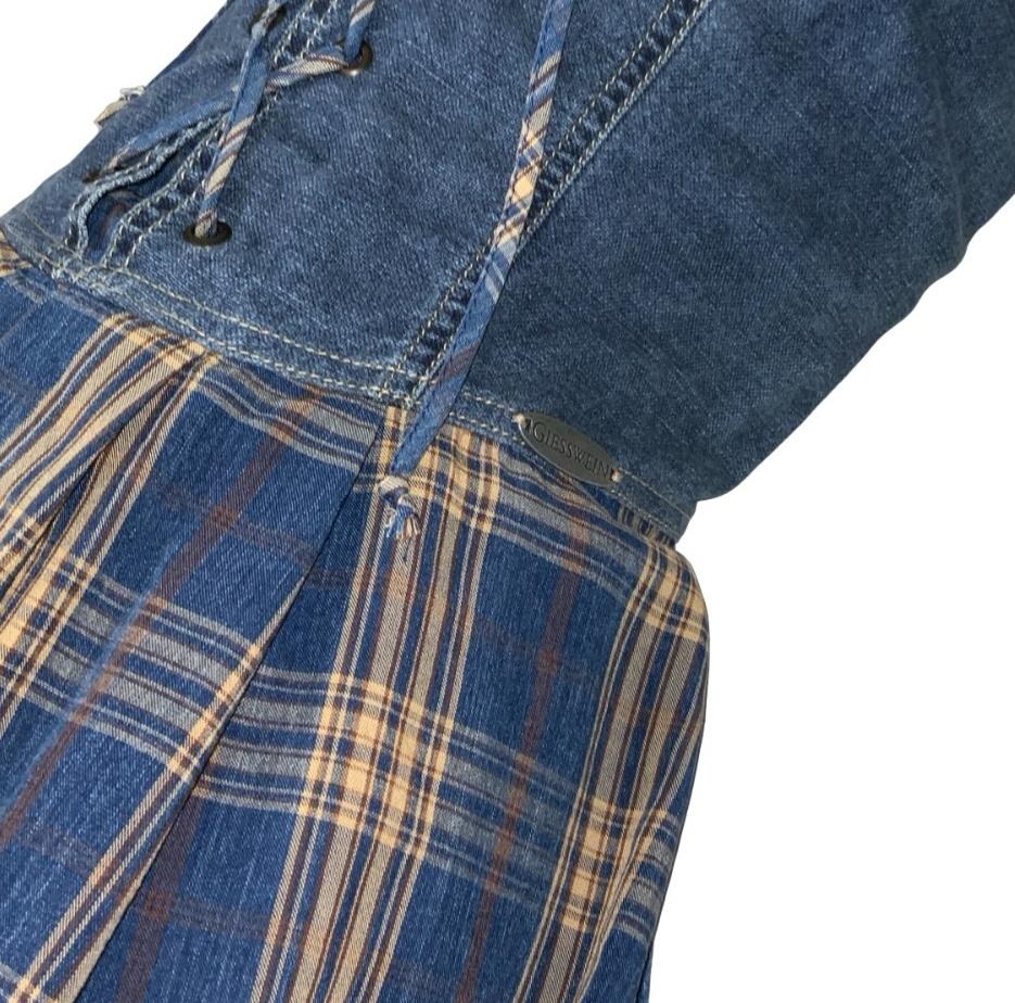 VTG 90s 'GEISSWEIN' BLUE TARTAN DENIM CORSET LONG SLEEVELESS SUMMER DRESS S 10