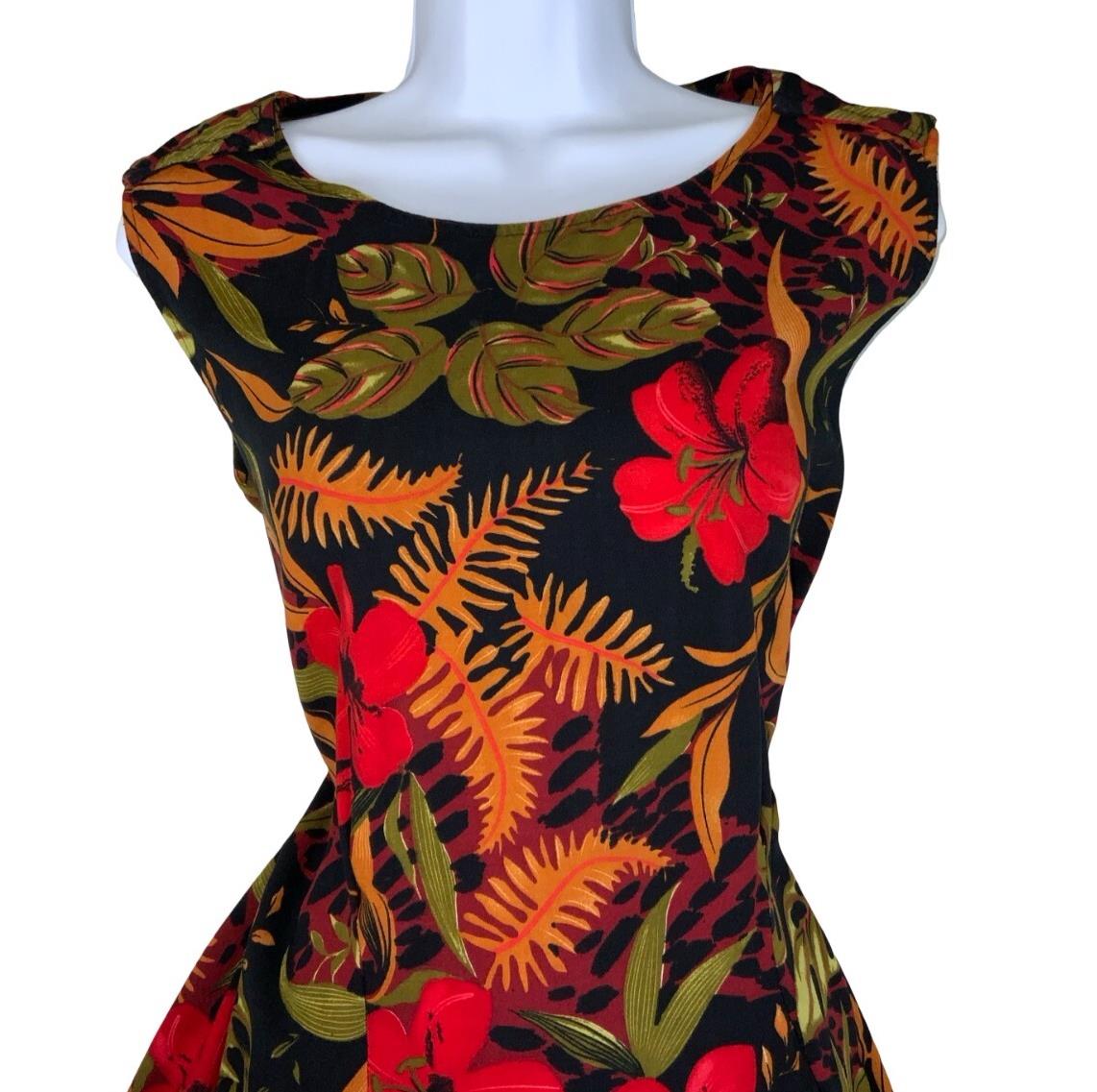 VTG 80s 90s 'CALIFORNIA KRUSH' RED GREEN BLACK BOTANICAL MAXI SUMMER DRESS M 12