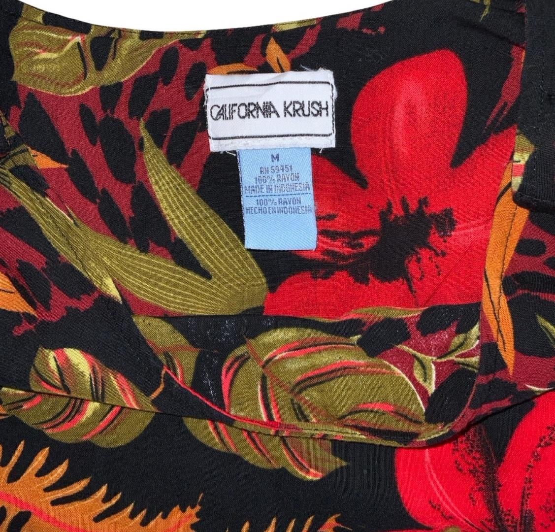 VTG 80s 90s 'CALIFORNIA KRUSH' RED GREEN BLACK BOTANICAL MAXI SUMMER DRESS M 12