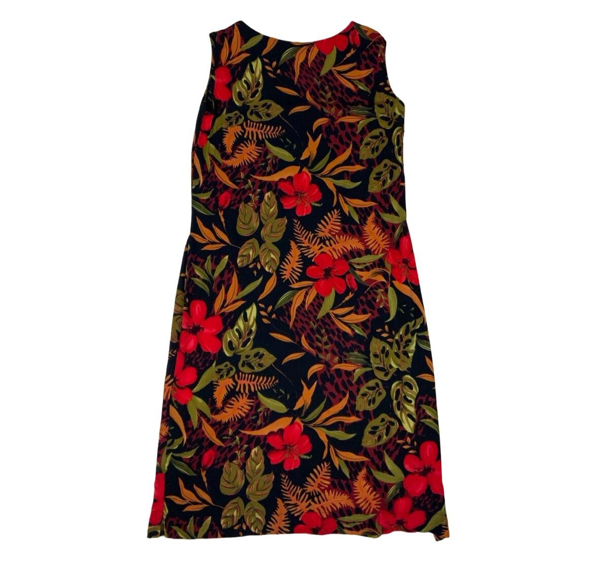 VTG 80s 90s 'CALIFORNIA KRUSH' RED GREEN BLACK BOTANICAL MAXI SUMMER DRESS M 12