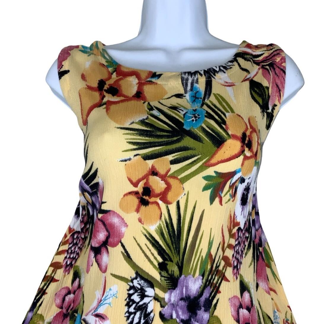 VTG 'HIBISCUS COLLECTION HAWAII' TINA'S CREATION YELLOW FLORAL HAWAIIAN DRESS M