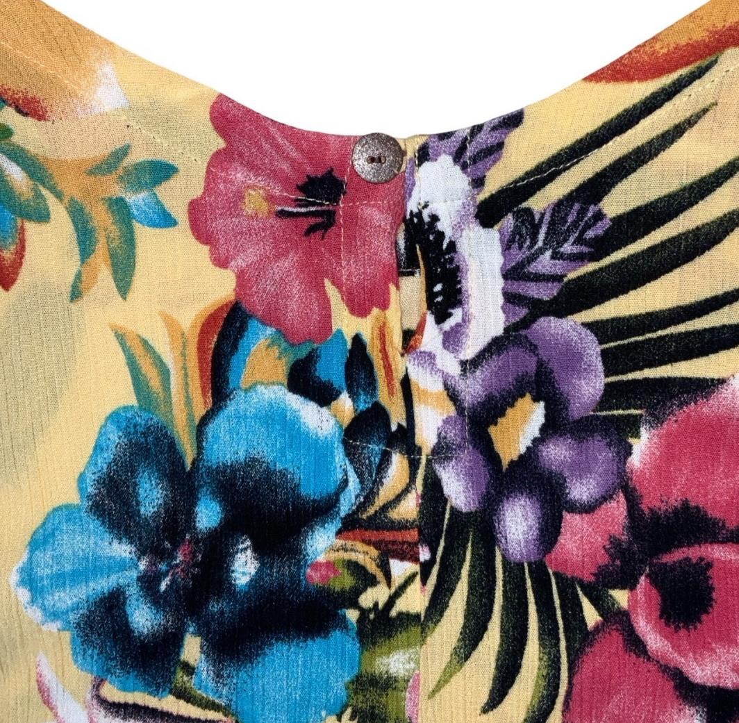 VTG 'HIBISCUS COLLECTION HAWAII' TINA'S CREATION YELLOW FLORAL HAWAIIAN DRESS M