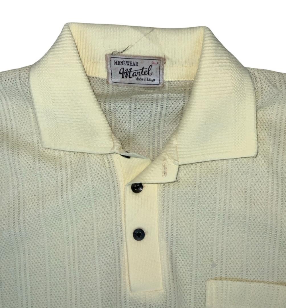 VTG 80s 'MARTEL' MENS YELLOW SHORT SLEEVED KNITTED POLO SHIRT SMALL