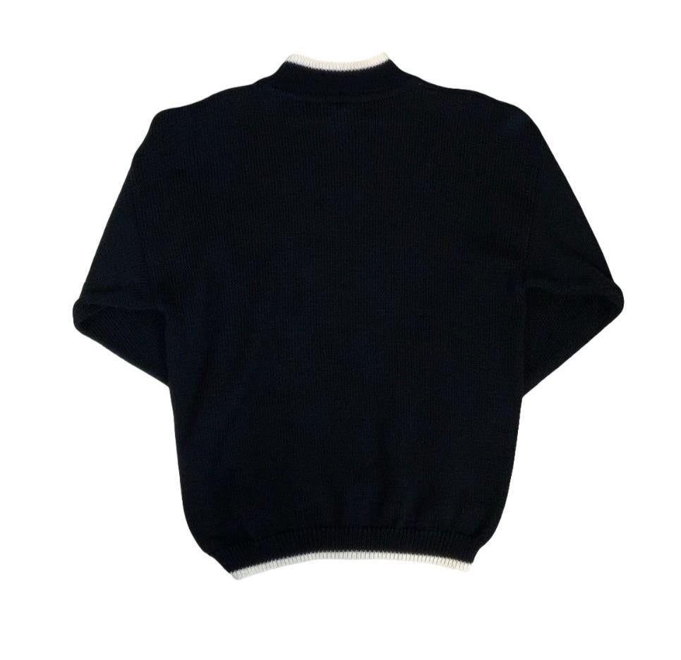 VTG 90s DOES 80s RETRO BLACK SKI GRAPHIC EMBROIDERED PULL-OVER JUMPER MEDIUM