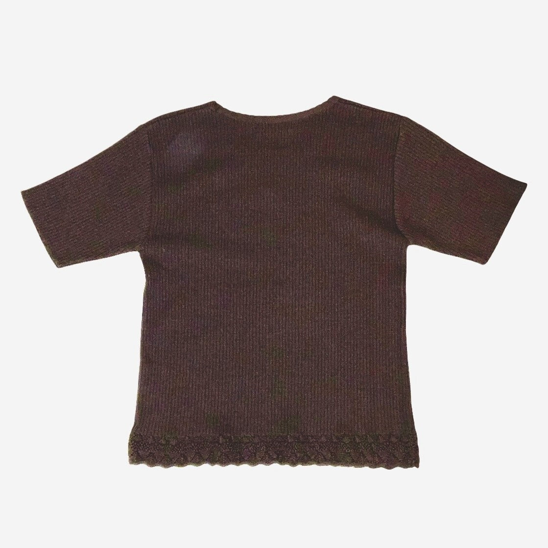 VTG 90s 'NAM NAM' BROWN SHORT SLEEVED KNITTED FLORAL DETAIL TOP XS 6