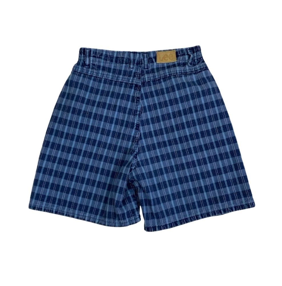 VTG 90s 'LEE' BLUE HIGH-WAIST DENIM CHECK GINGHAM SUMMER MOM SHORTS SMALL 10