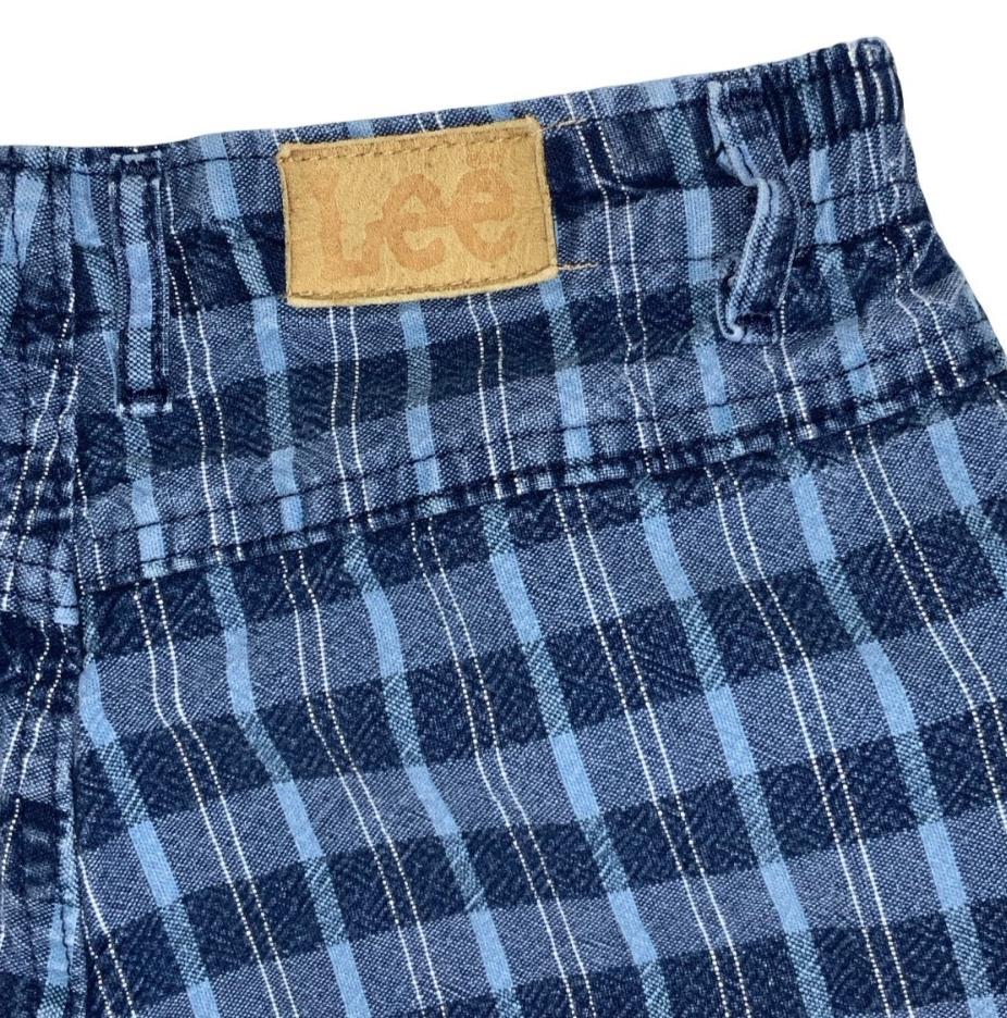 VTG 90s 'LEE' BLUE HIGH-WAIST DENIM CHECK GINGHAM SUMMER MOM SHORTS SMALL 10