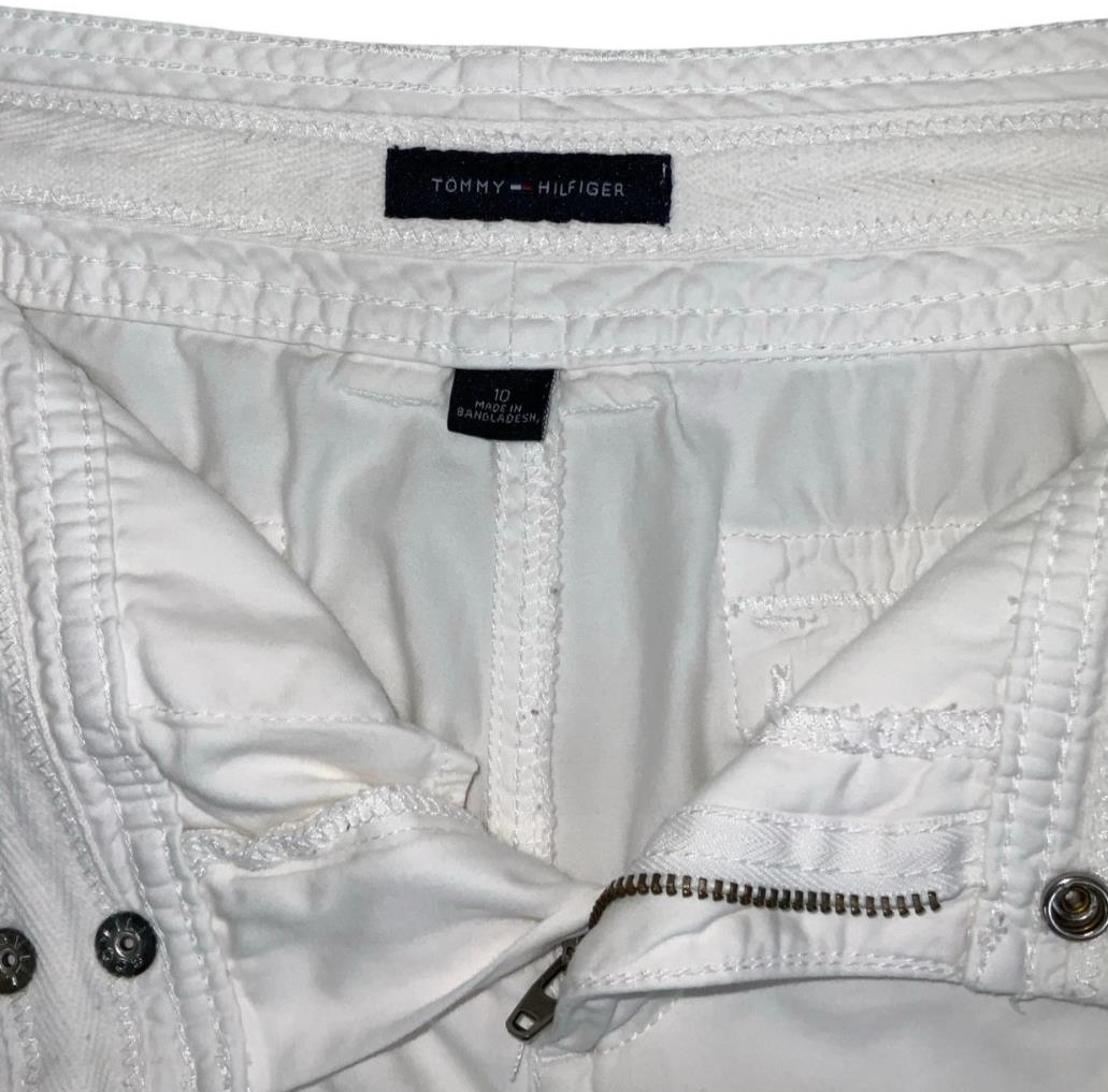 VTG 90s y2k 'TOMMY HILFIGER' WHITE CARGO RUCHED SNAP BUTTON SUMMER SHORTS M 12