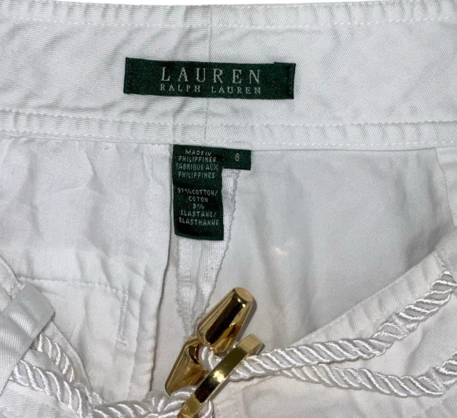 VTG 90s 'LAUREN RALPH LAUREN' WHITE HIGH-WAIST SAILOR SUMMER CASUAL SHORTS 10 12
