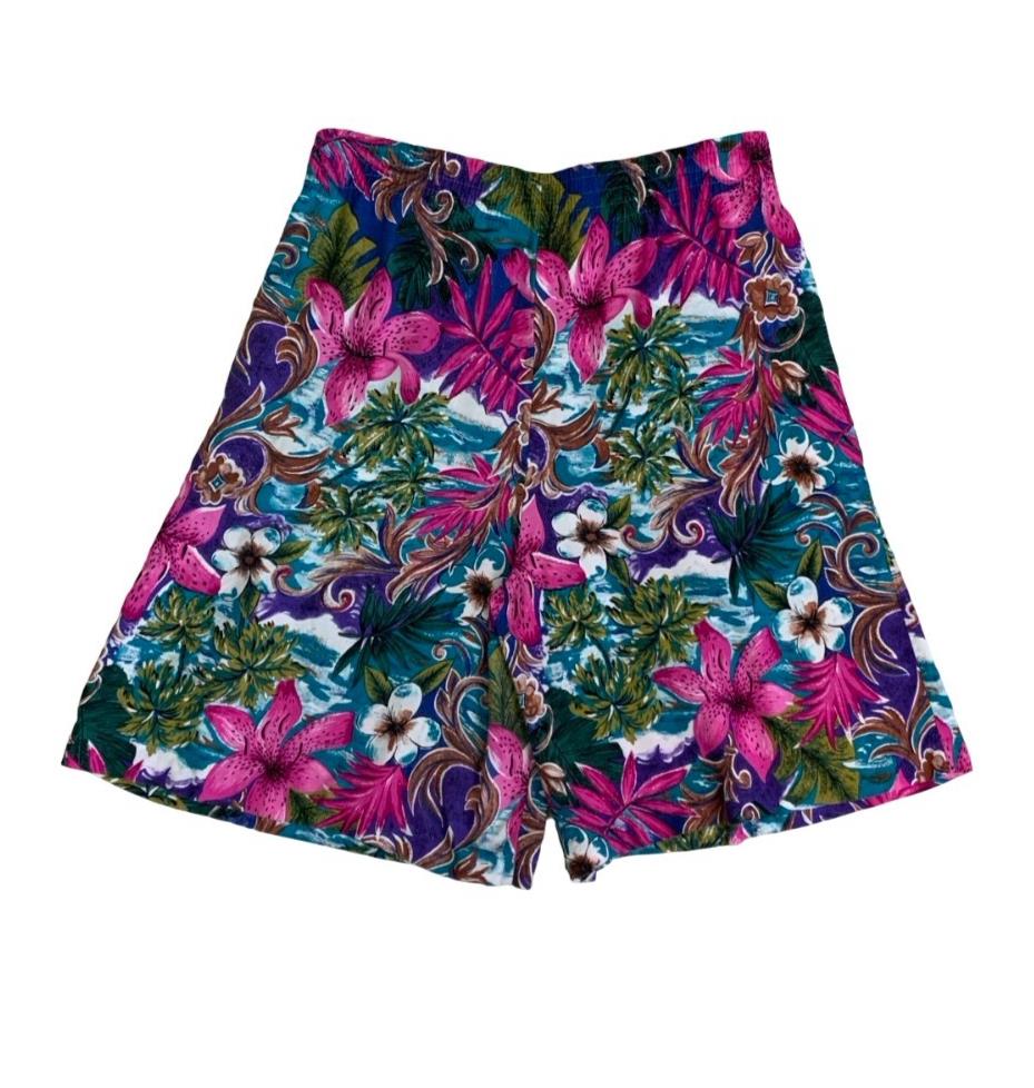 VTG 90s 'BOBBIE BROOKS' PINK PURPLE FLORAL HAWAIIAN CASUAL BEACH SHORTS