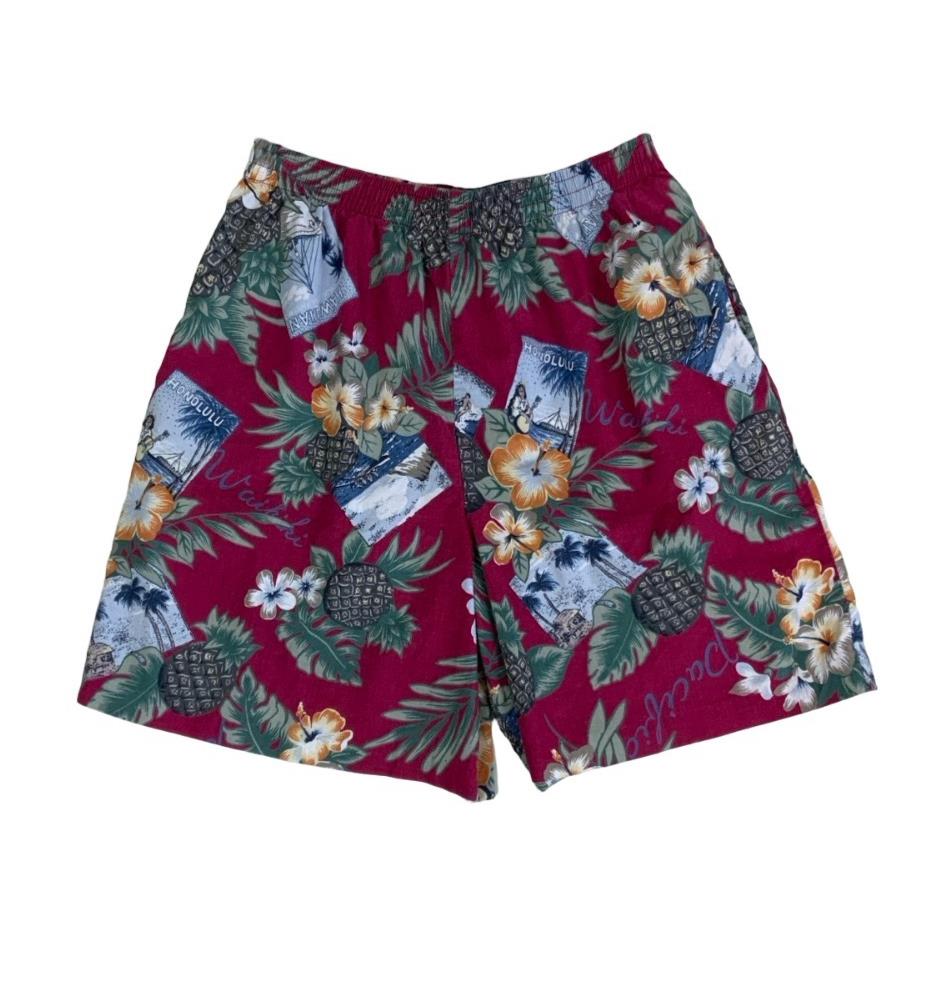 VTG 'HILO HATTIE' PINK GREEN BLUE FLORAL PINEAPPLE PATTERN HAWAIIAN SHORTS S M