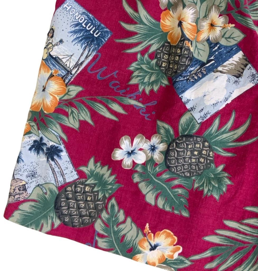 VTG 'HILO HATTIE' PINK GREEN BLUE FLORAL PINEAPPLE PATTERN HAWAIIAN SHORTS S M