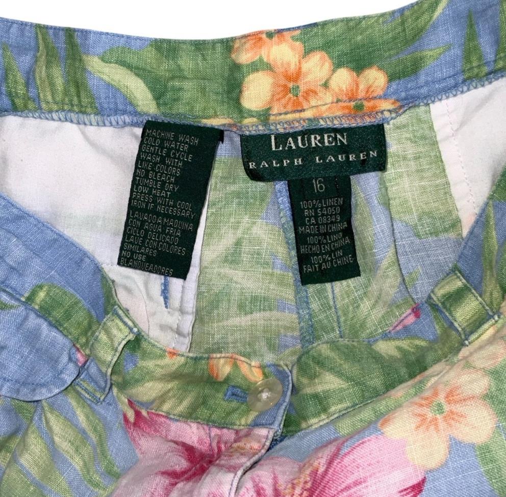 VTG 90s 'LAUREN RALPH LAUREN' BLUE PINK GREEN FLORAL SUMMER BEACH SHORTS M 14