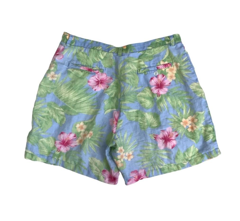 VTG 90s 'LAUREN RALPH LAUREN' BLUE PINK GREEN FLORAL SUMMER BEACH SHORTS M 14