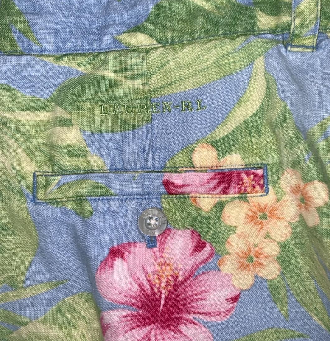 VTG 90s 'LAUREN RALPH LAUREN' BLUE PINK GREEN FLORAL SUMMER BEACH SHORTS M 14