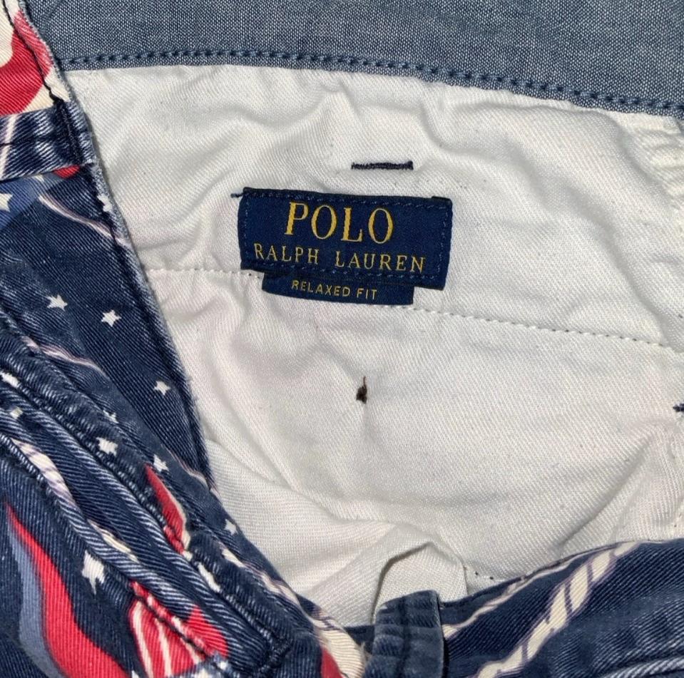 VTG 90s y2k 'POLO RALPH LAUREN' BLUE RED WHITE U.S.A GRAPHIC DENIM SHORTS 12 14