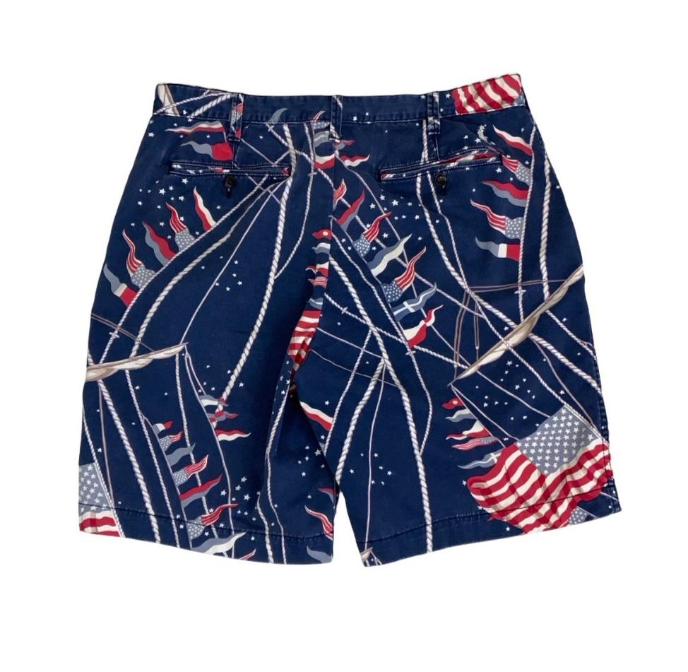 VTG 90s y2k 'POLO RALPH LAUREN' BLUE RED WHITE U.S.A GRAPHIC DENIM SHORTS 12 14