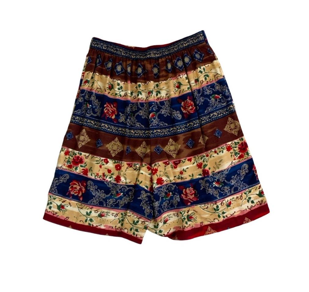 VTG 90s 'TR BENTLEY' RED BROWN BEIGE FLORAL STRIPED CASUAL HOIDAY BEACH SHORTS S