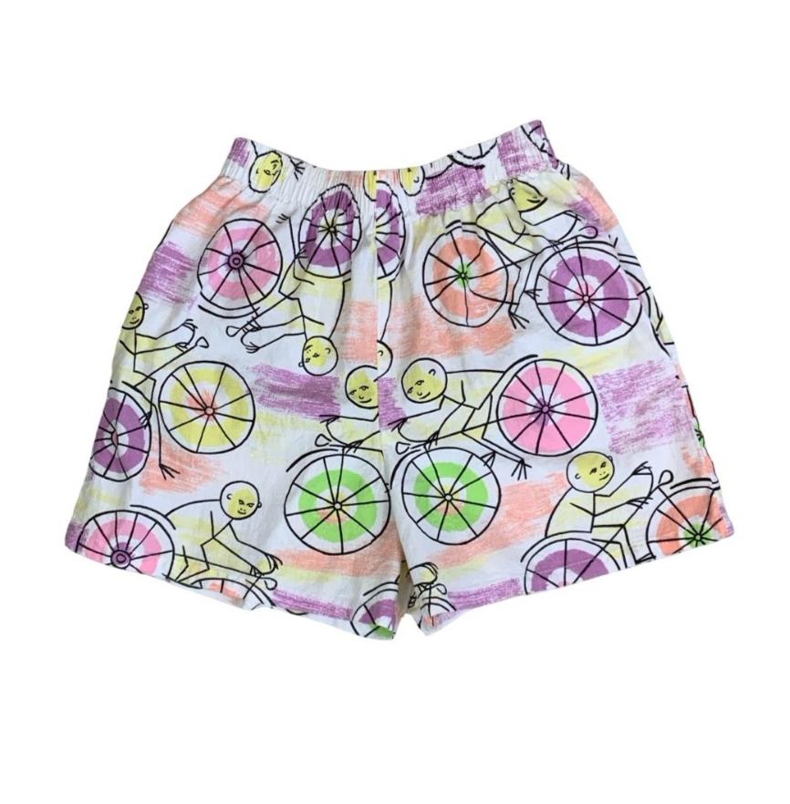 VTG 80s 90s PINWHEELS GRAPHIC BICYCLE COLOURFUL SHORTS S M
