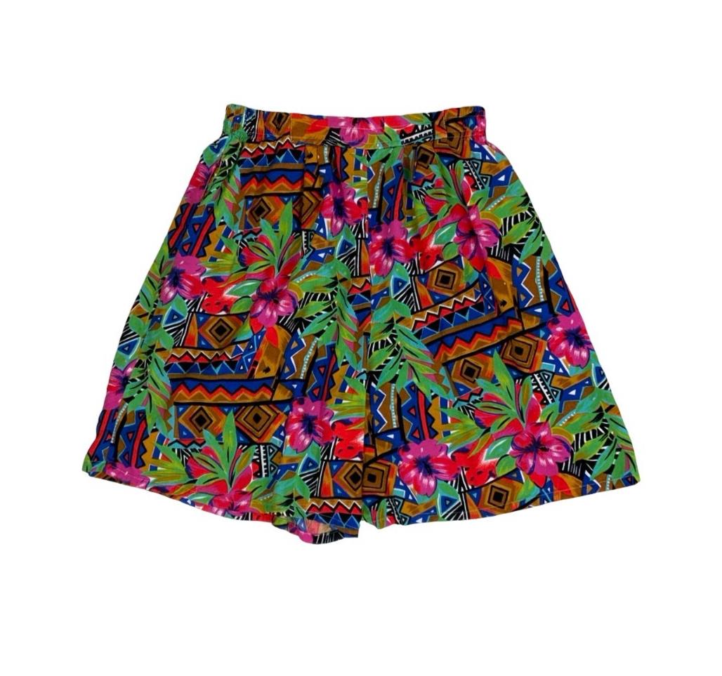 VTG 90s 'PENNY LANE' PINK PURPLE GREEN BROWN HAWAIIAN SUFT BEACH FLORAL SHORTS S