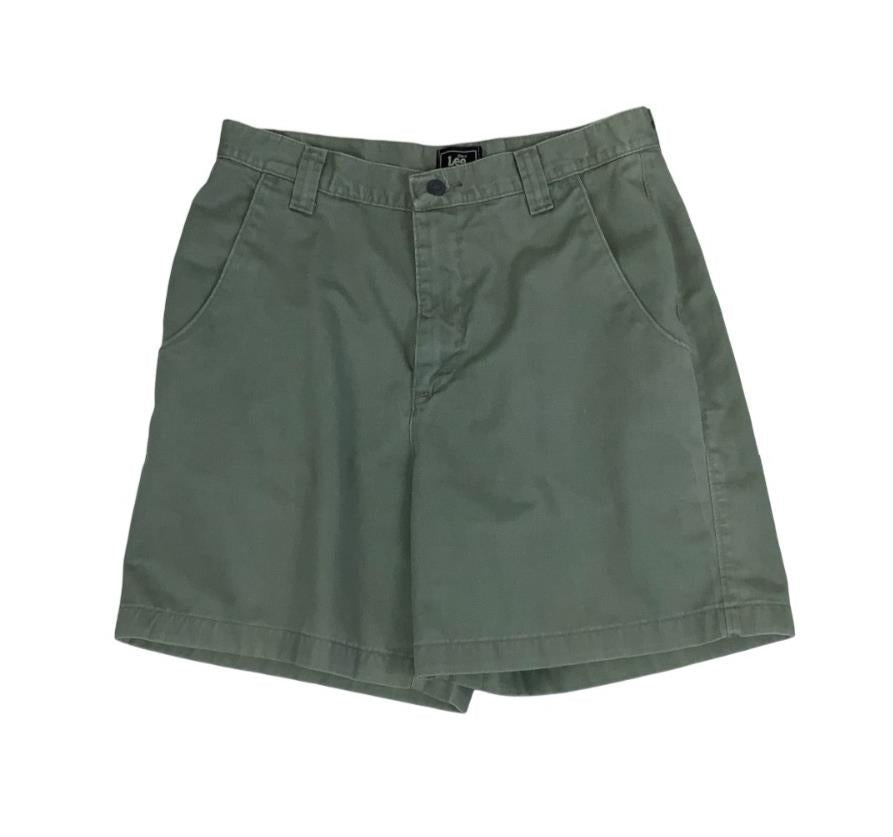 VTG 90s LEE KHAKI GREEN HIGH-WAIST SUMMER BEACH HOLIDAY COTTON DENIM SHORTS XS