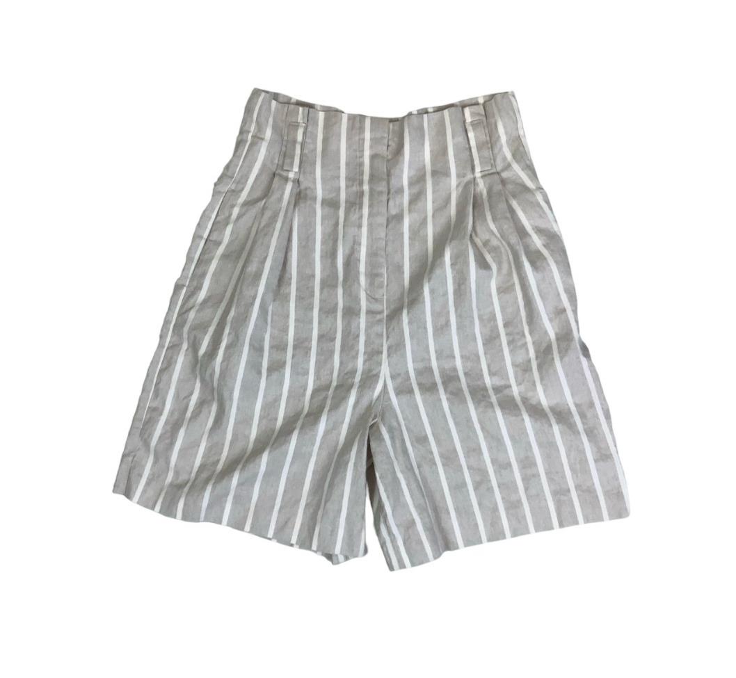 VTG 'MASSIMO DUTTI' GREY WHITE HIGH-WAIST STRIPED CASUAL HOLIDAY BEACH SHORTS S