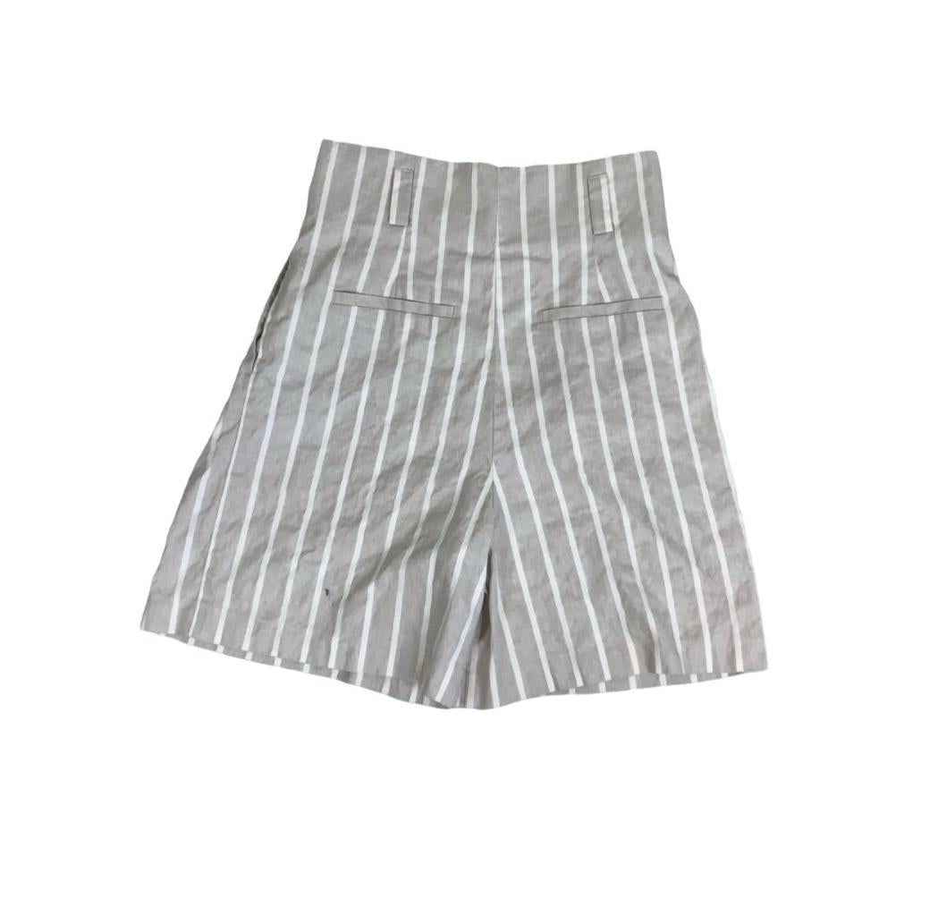 VTG 'MASSIMO DUTTI' GREY WHITE HIGH-WAIST STRIPED CASUAL HOLIDAY BEACH SHORTS S