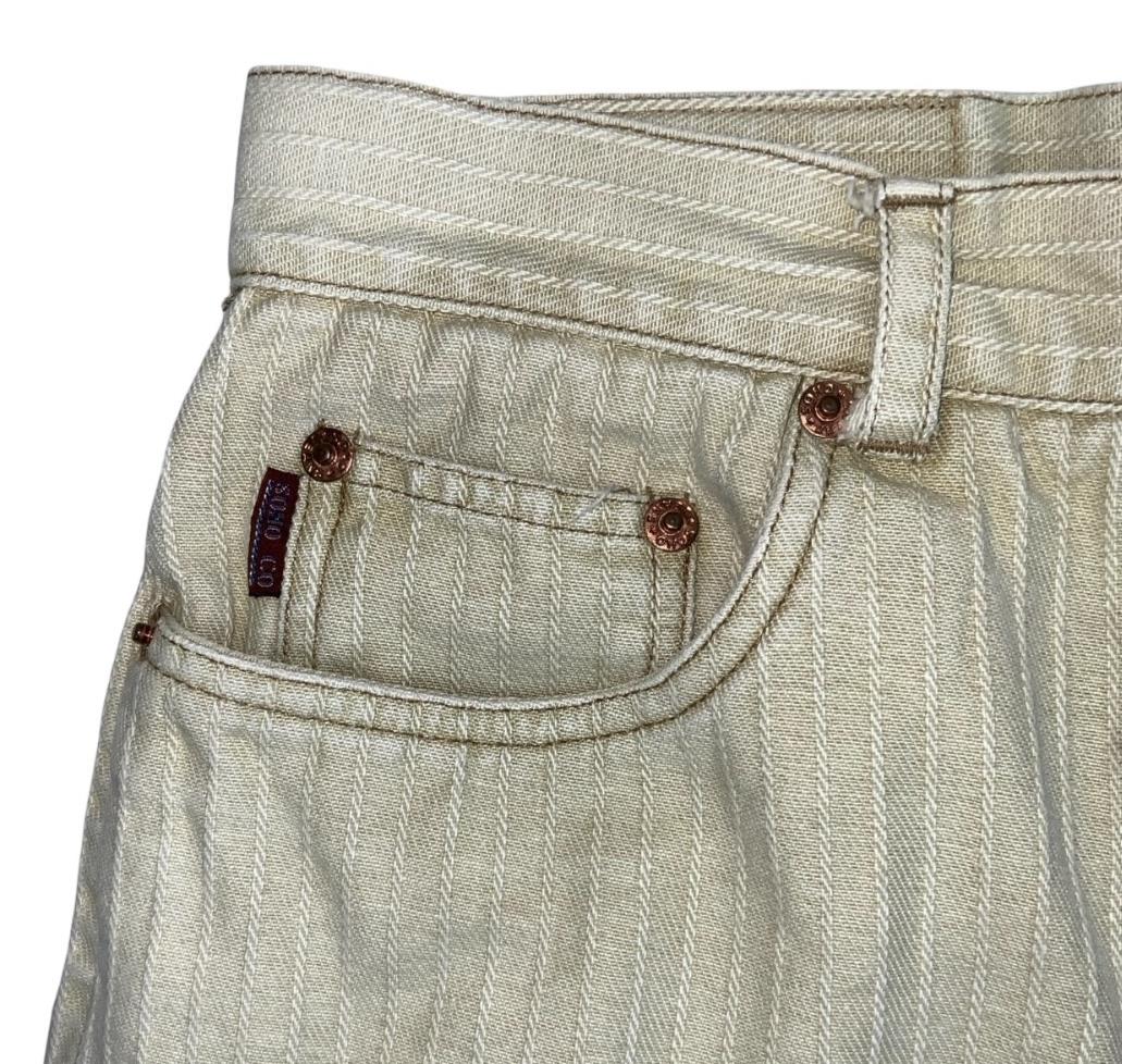 VTG 90s SOHO HIGH-WAIST OFF-WHITE STRIPE EMBROIDERED DENIM HOT PANT BEACH SHORTS