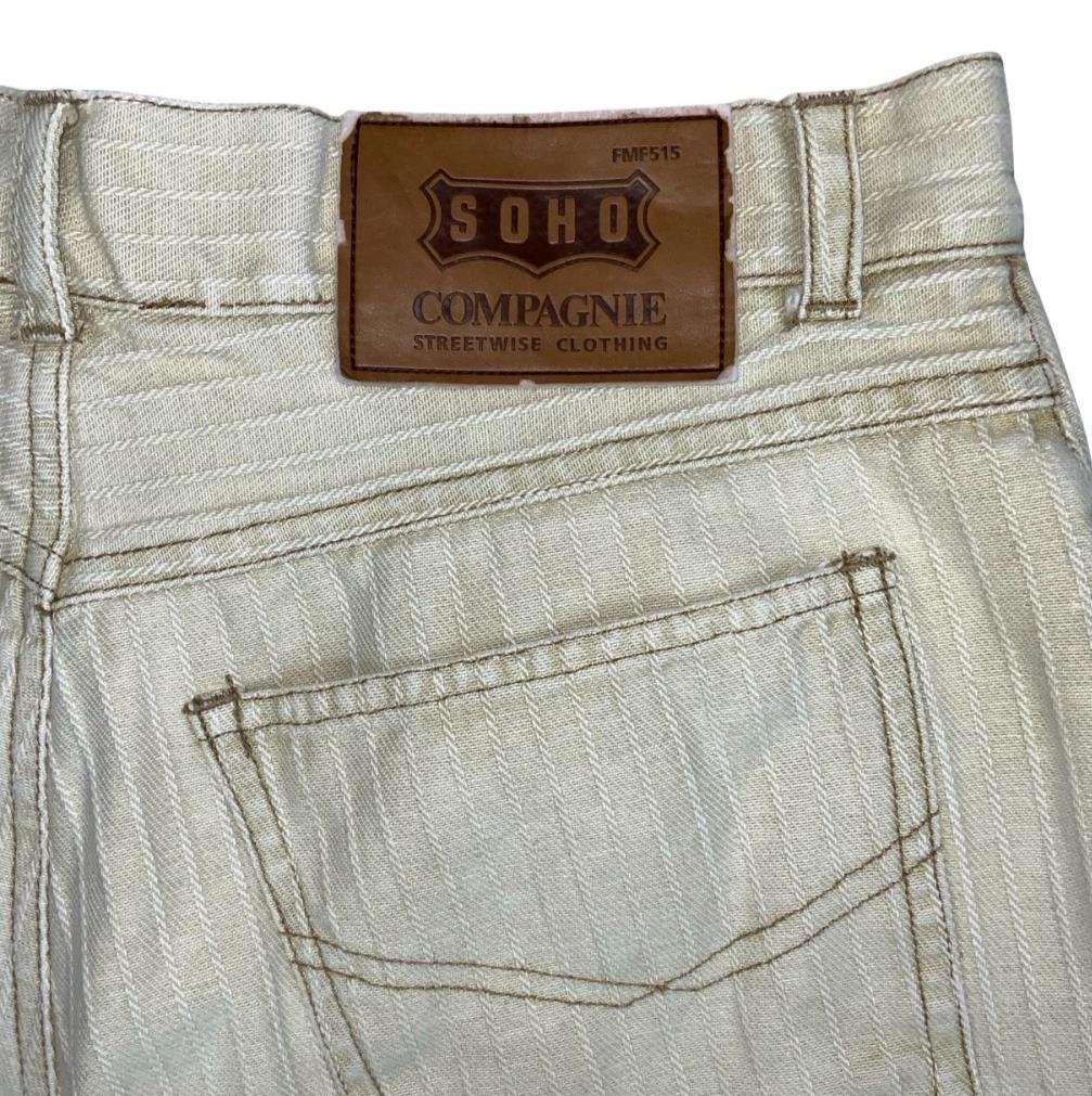 VTG 90s SOHO HIGH-WAIST OFF-WHITE STRIPE EMBROIDERED DENIM HOT PANT BEACH SHORTS