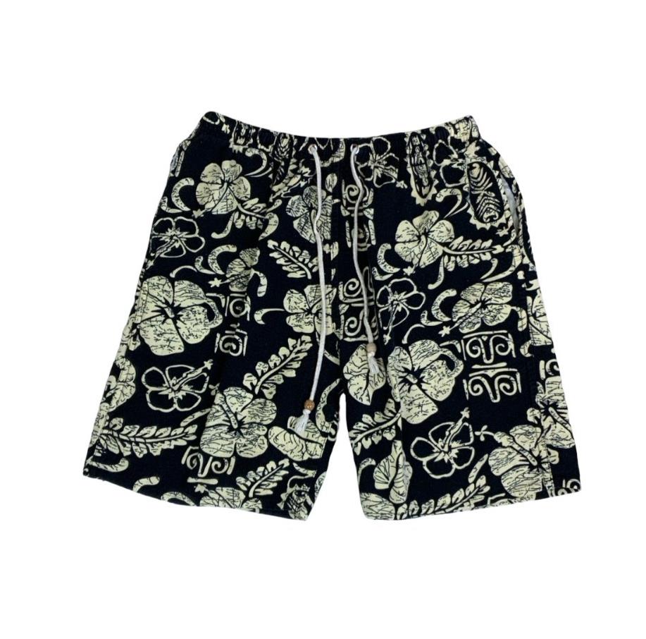 VTG BLACK WHITE FLORAL ELASTICATED HIGH-WAIST HAWAIIAN SHORTS SMALL