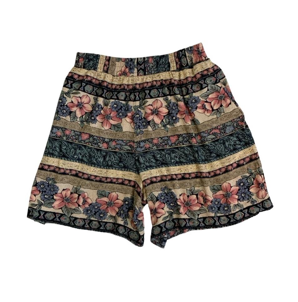 VTG 90s 'NORTON MCNAUGHTON' FLORAL BLUE BEIGE PINK STRIPED PATTERNED SHORTS S