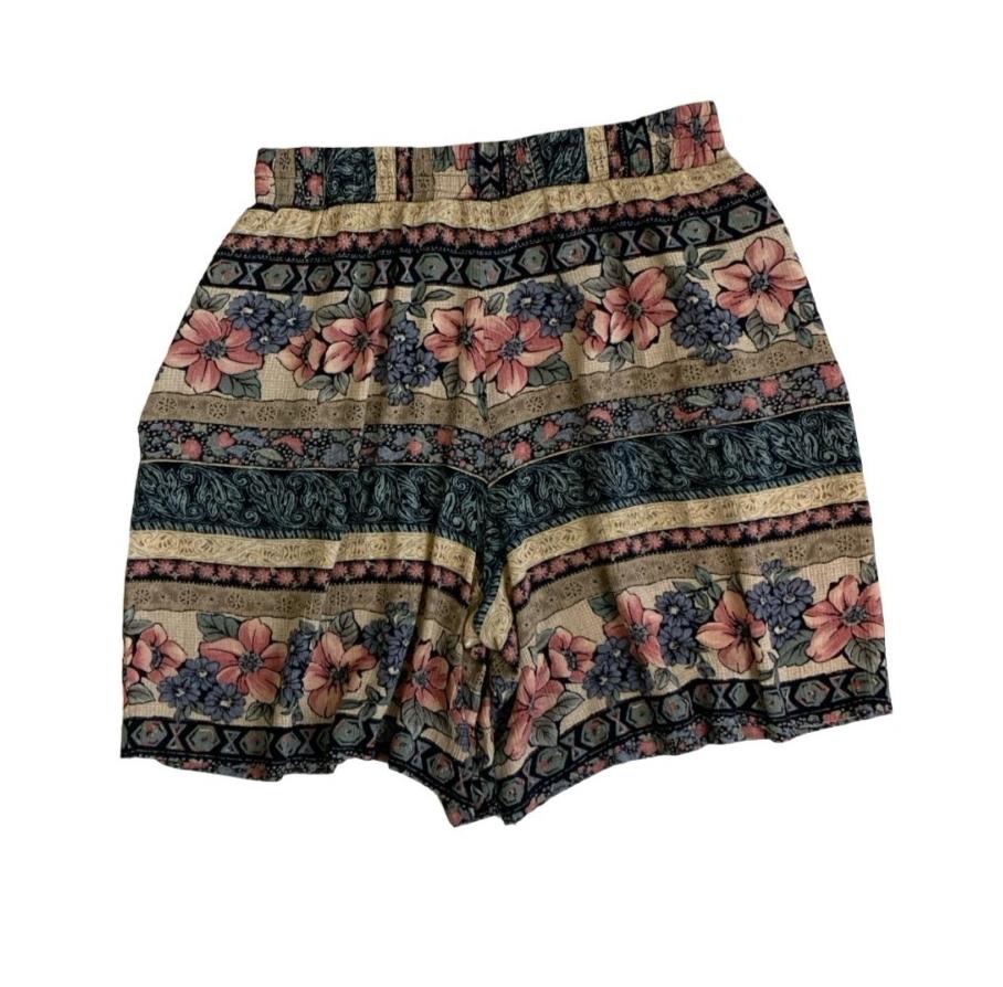 VTG 90s 'NORTON MCNAUGHTON' FLORAL BLUE BEIGE PINK STRIPED PATTERNED SHORTS S