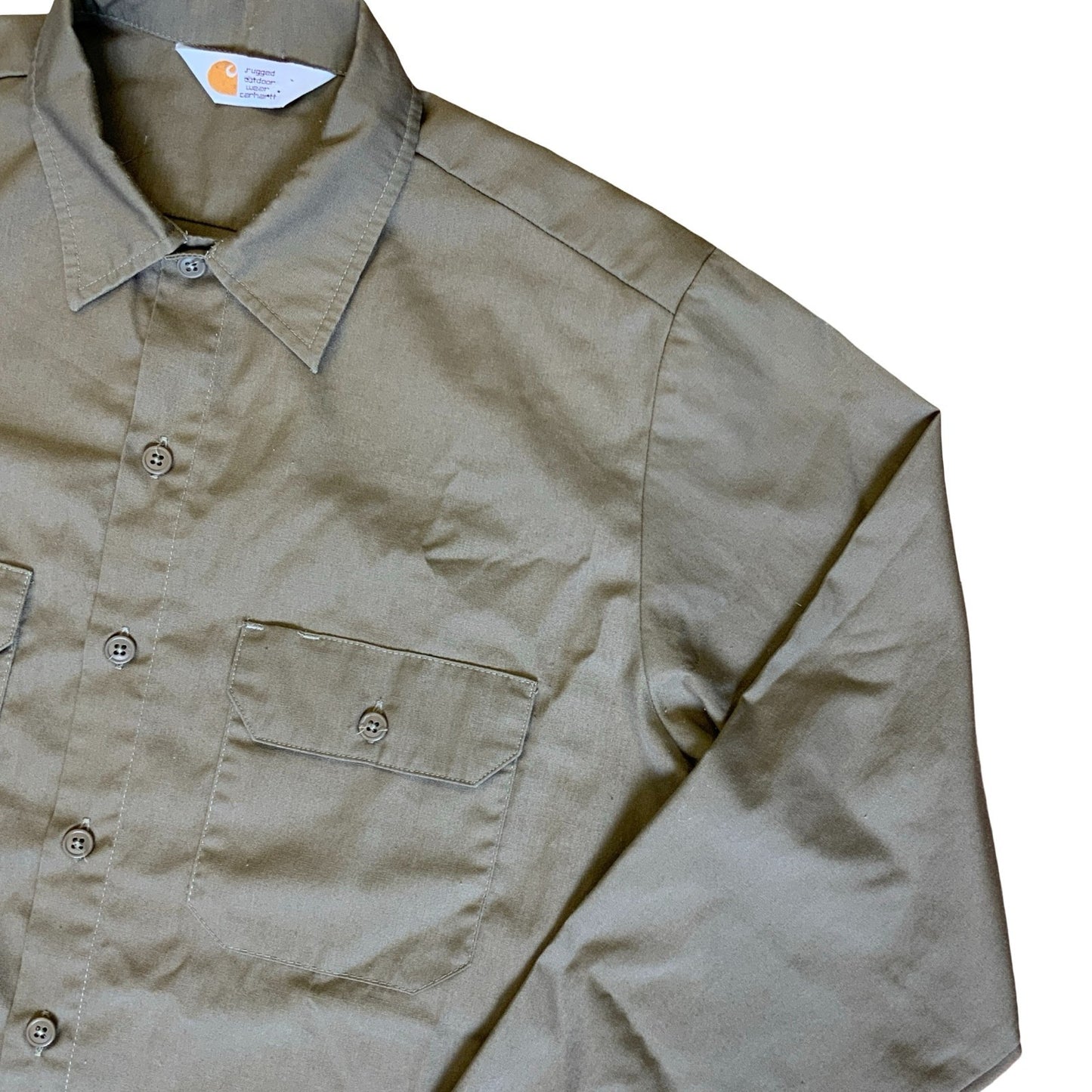 Vintage Carhartt Work Wear Taupe Light Khaki Brown Long Sleeved Shirt M L