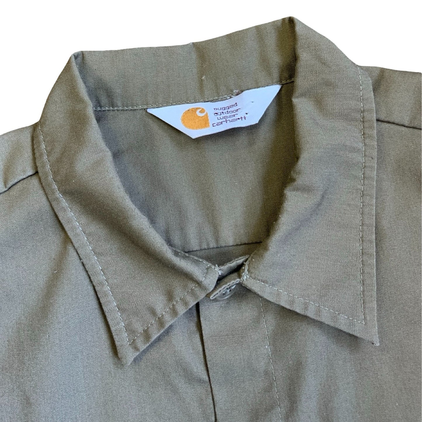 Vintage Carhartt Work Wear Taupe Light Khaki Brown Long Sleeved Shirt M L
