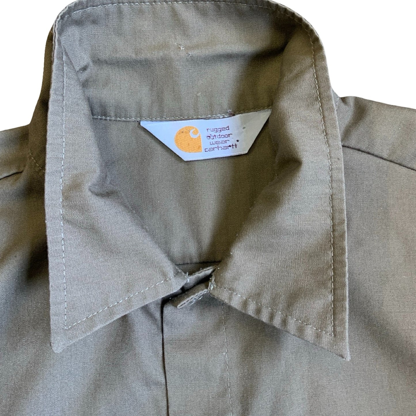 Vintage Carhartt Work Wear Taupe Light Khaki Brown Long Sleeved Shirt M L