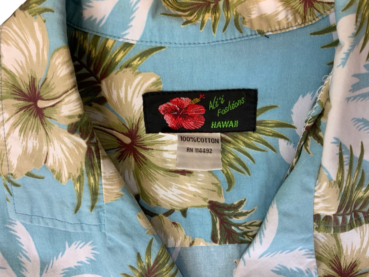 VTG ALI’S FASHIONS HAWAIIAN MADE ALOHA SHIRT COTTON TIKI ROCKABILLY LARGE