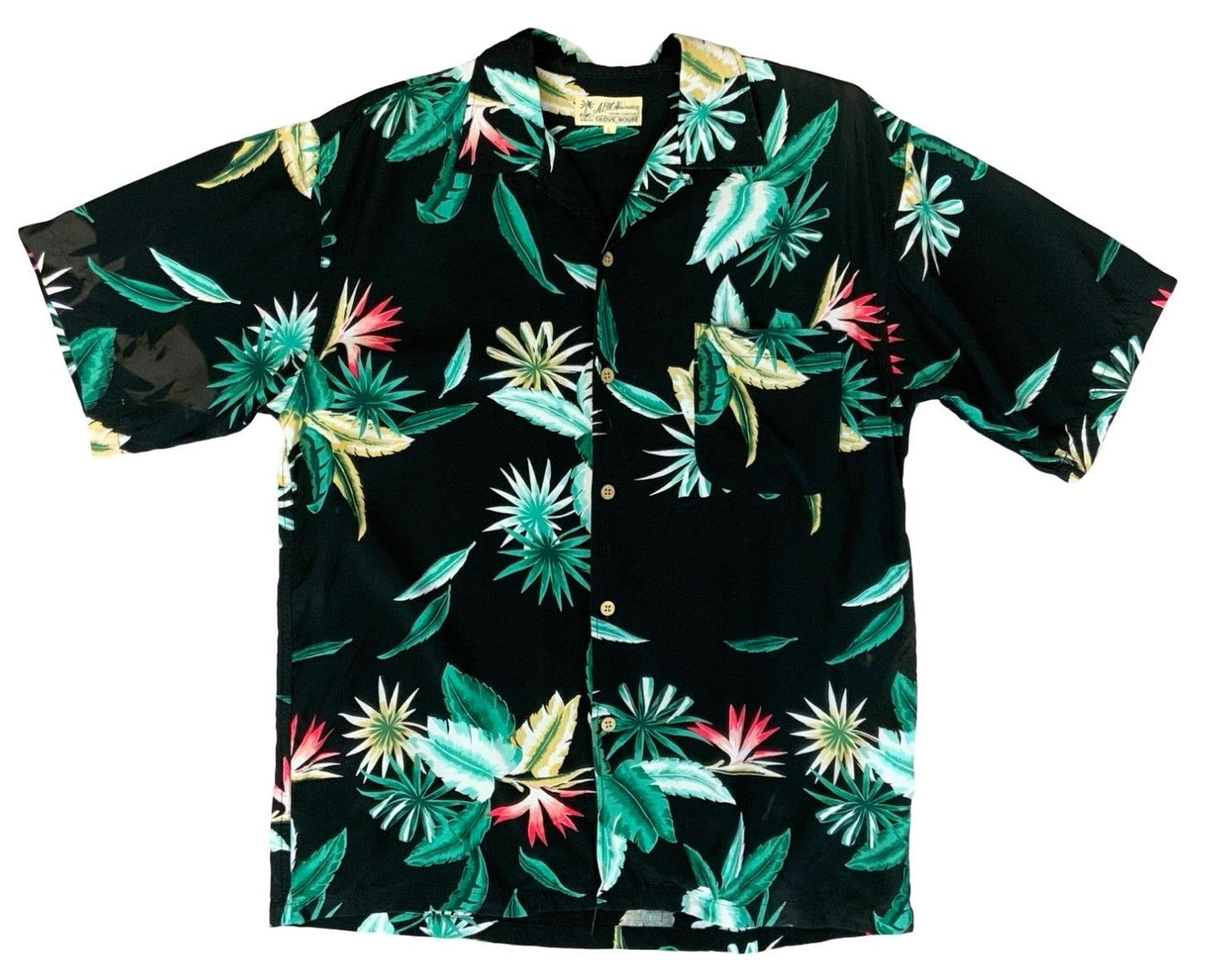 VTG GLOVE HOUSE HAWAIIAN MADE ALOHA SHIRT COTTON TIKI ROCKABILLY HAWAII LARGE
