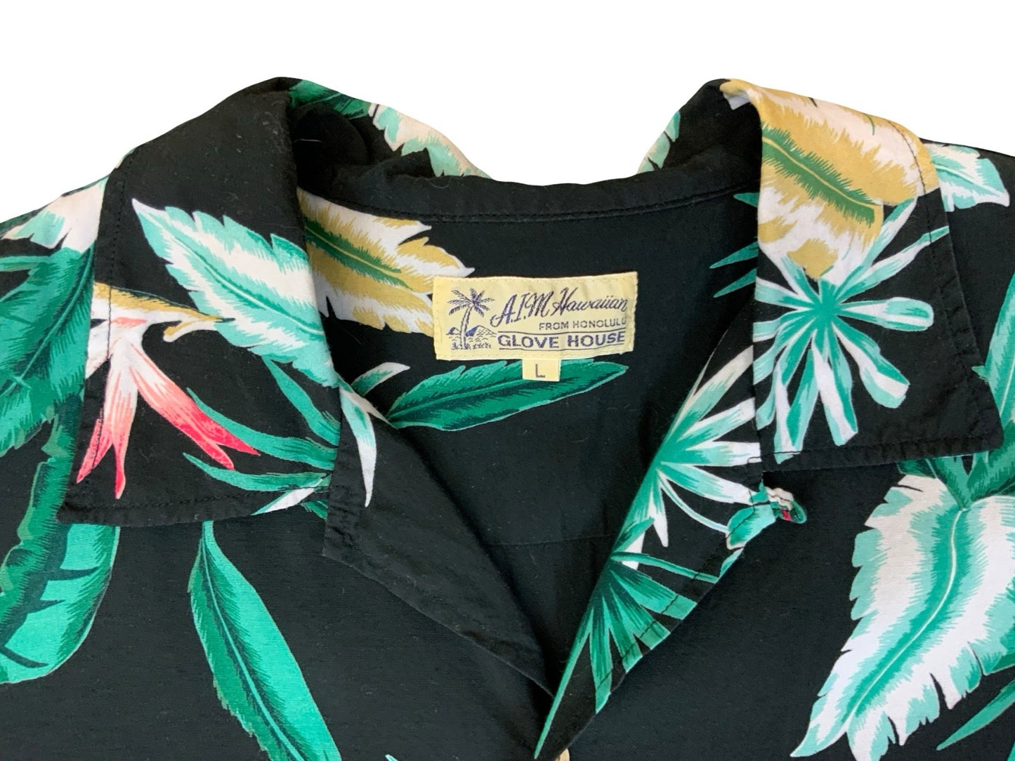 VTG GLOVE HOUSE HAWAIIAN MADE ALOHA SHIRT COTTON TIKI ROCKABILLY HAWAII LARGE