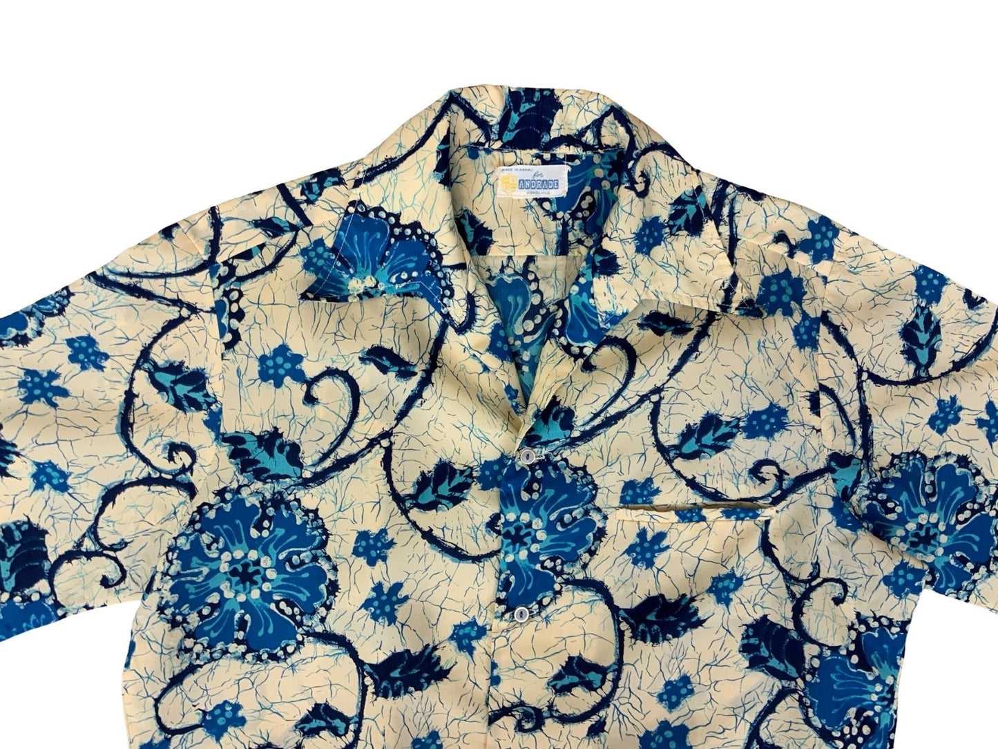 VTG 70s ANDRADE HONOLULU HAWAIIAN MADE ALOHA SHIRT POLY TIKI ROCKABILLY LARGE