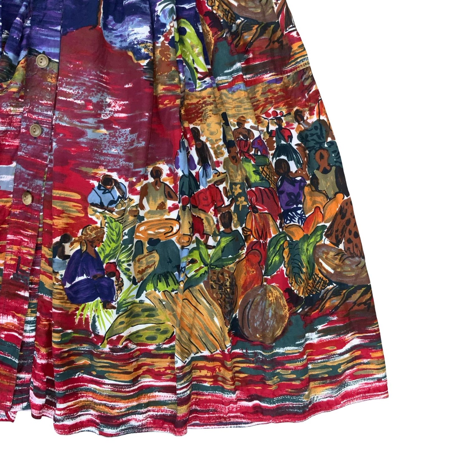'BLUMARINE' PURPLE RED GRAPHIC ART PRINT DESIGN PLEATED SUMMER SKIRT SMALL 8 10
