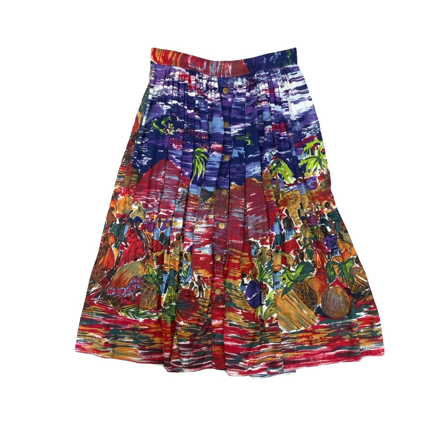'BLUMARINE' PURPLE RED GRAPHIC ART PRINT DESIGN PLEATED SUMMER SKIRT SMALL 8 10