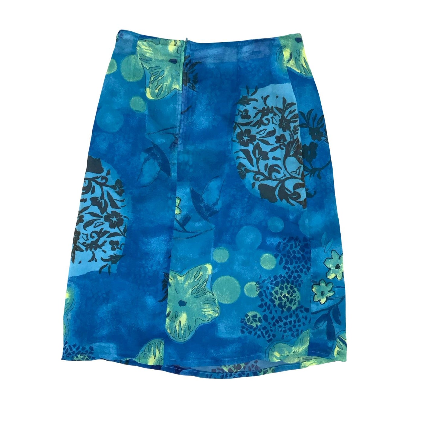 90s 'DEVILLE' BLUE GREEN TROPICAL HAWAIIAN FLORAL SUMMER BEACH MIDI SKIRT 8 10