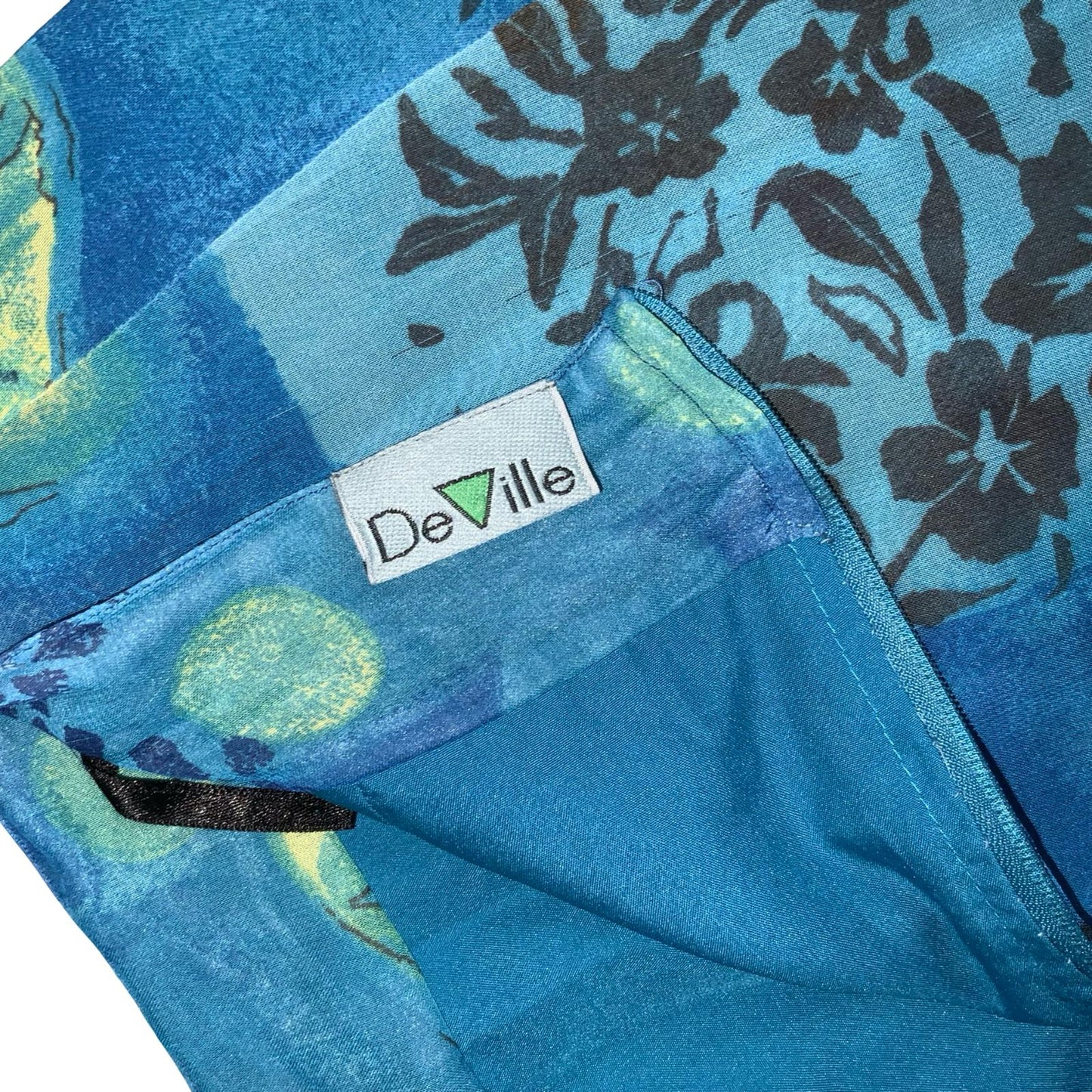 90s 'DEVILLE' BLUE GREEN TROPICAL HAWAIIAN FLORAL SUMMER BEACH MIDI SKIRT 8 10