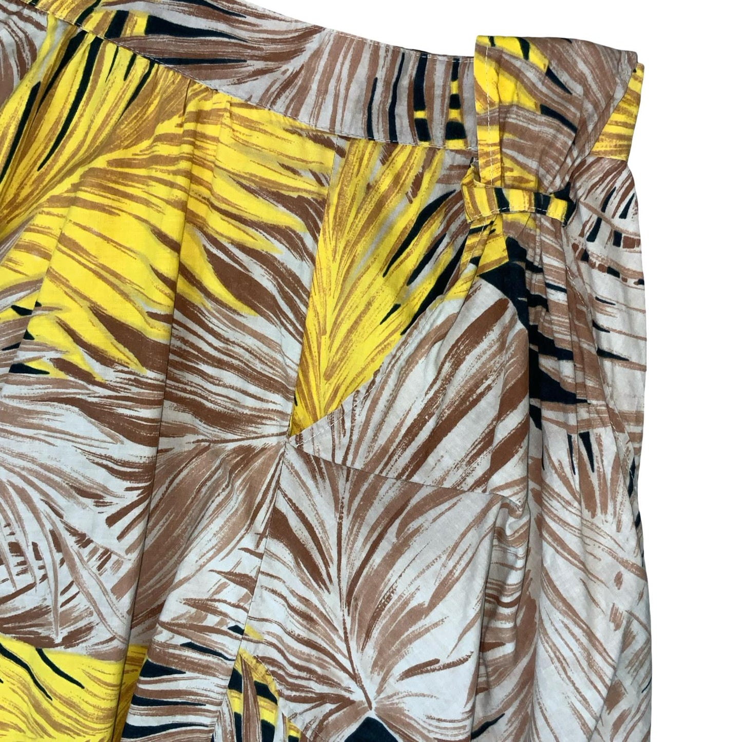 VTG HIGH-WAISTED BROWN YELLOW BLACK BOTANICAL LEAF A-LINE SUMMER SKIRT UK 8
