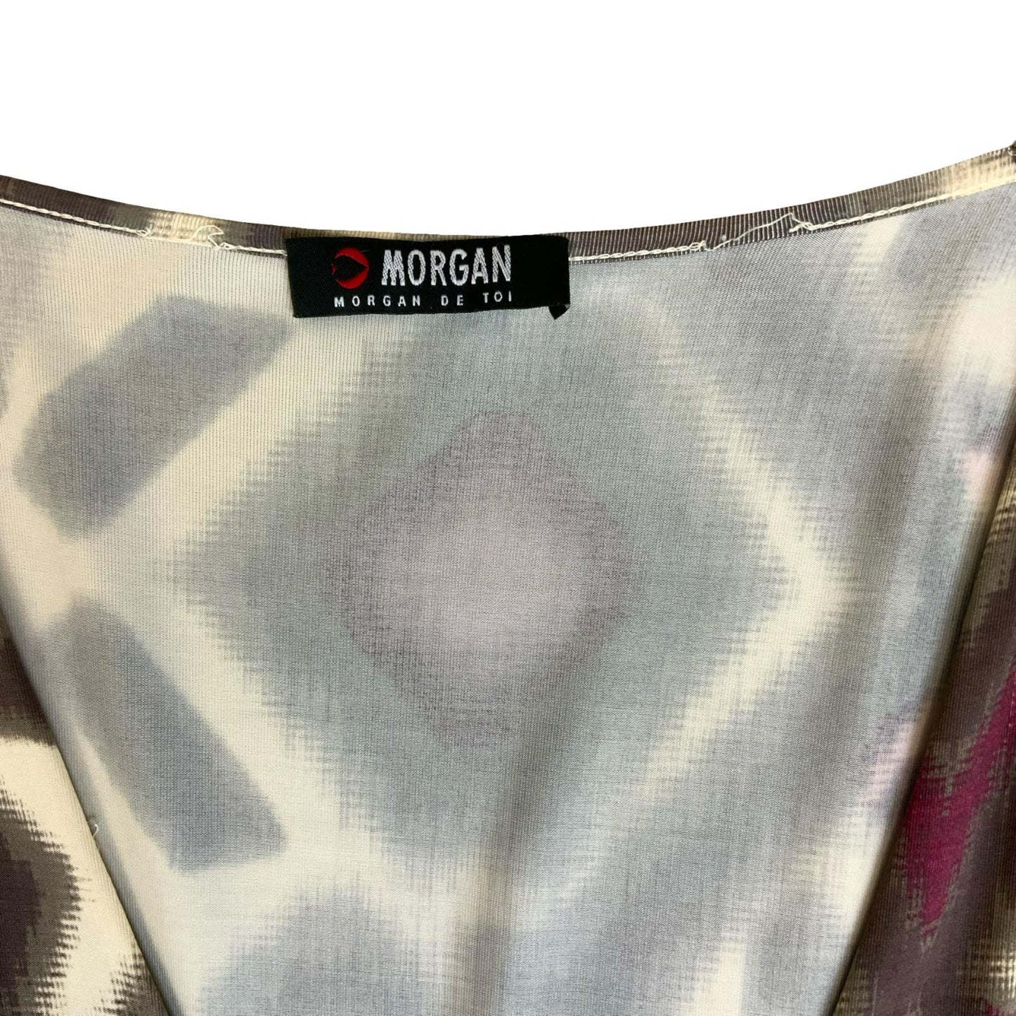 VTG 90s 'MORGAN' BROWN PURPLE GEOMETRIC PRINTED WRAP FRONT PLEATED MIDI DRESS XS