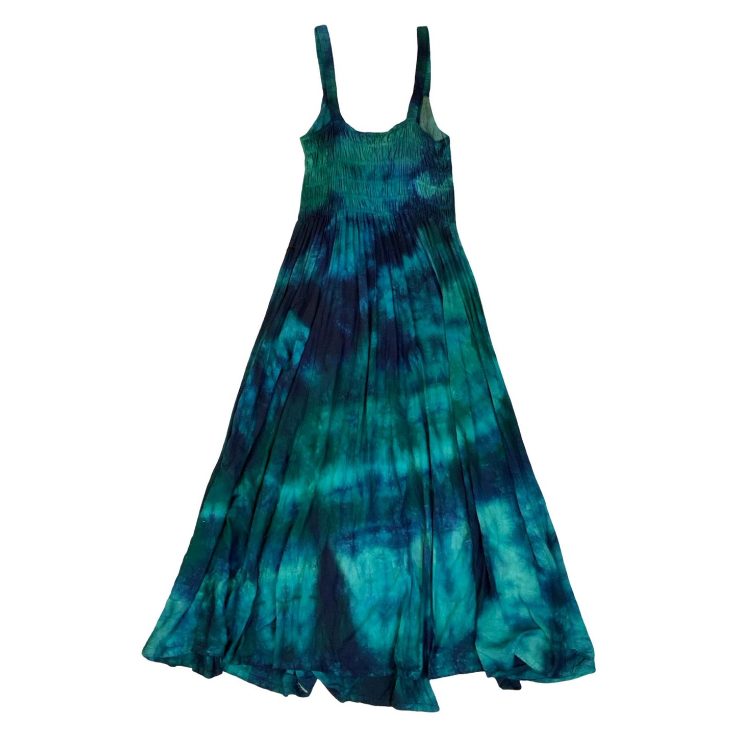 VTG 90s y2k 'MCL' GREEN BLUE BLACK TIE-DYE HIPPIE BOHO SUMMER BEACH DRESS S 10