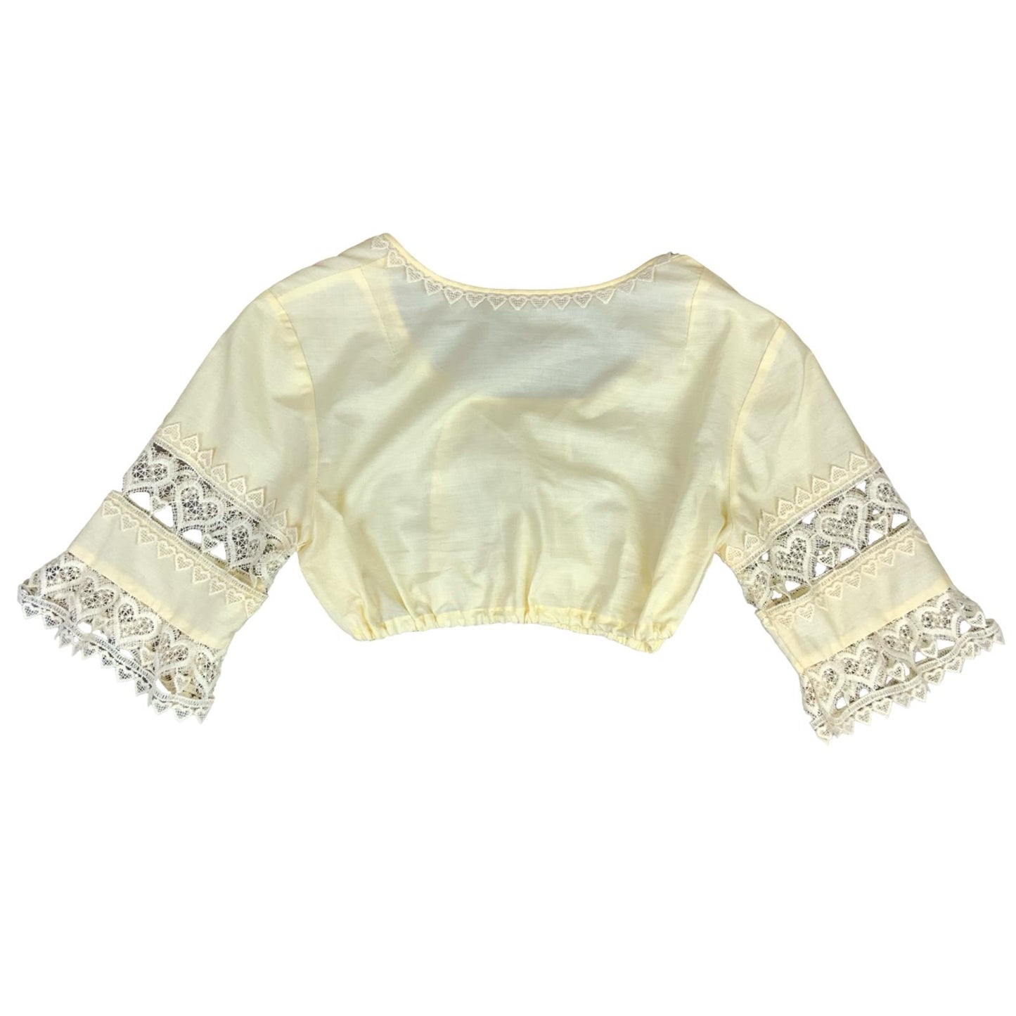 VTG 70s OFF-WHITE CREAM BOHO CROPPED DIRNDL BAVARIAN EMBROIDERED BLOUSE S 10