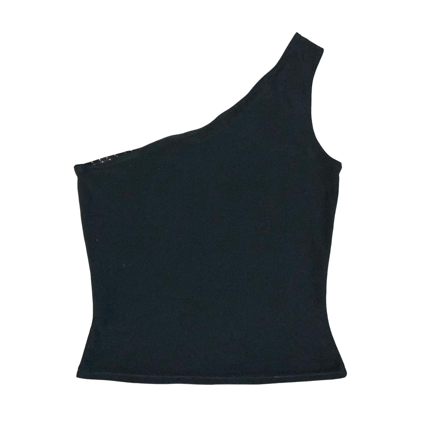 VTG 90s 'NEW LOOK' BLACK SILVER DIAMANTÉ GLAM ASYMMETRIC ONE-SHOULDER TANK TOP S