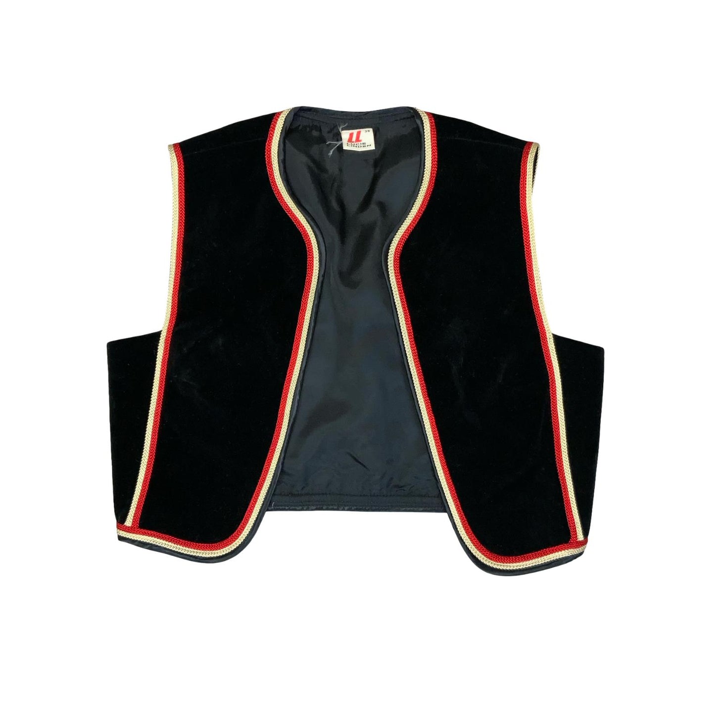 VTG 'LUCIE LINDEN' BULGARIAN FOLK BLACK EMBROIDERED VELVET CROPPED WAISTCOAT S 8