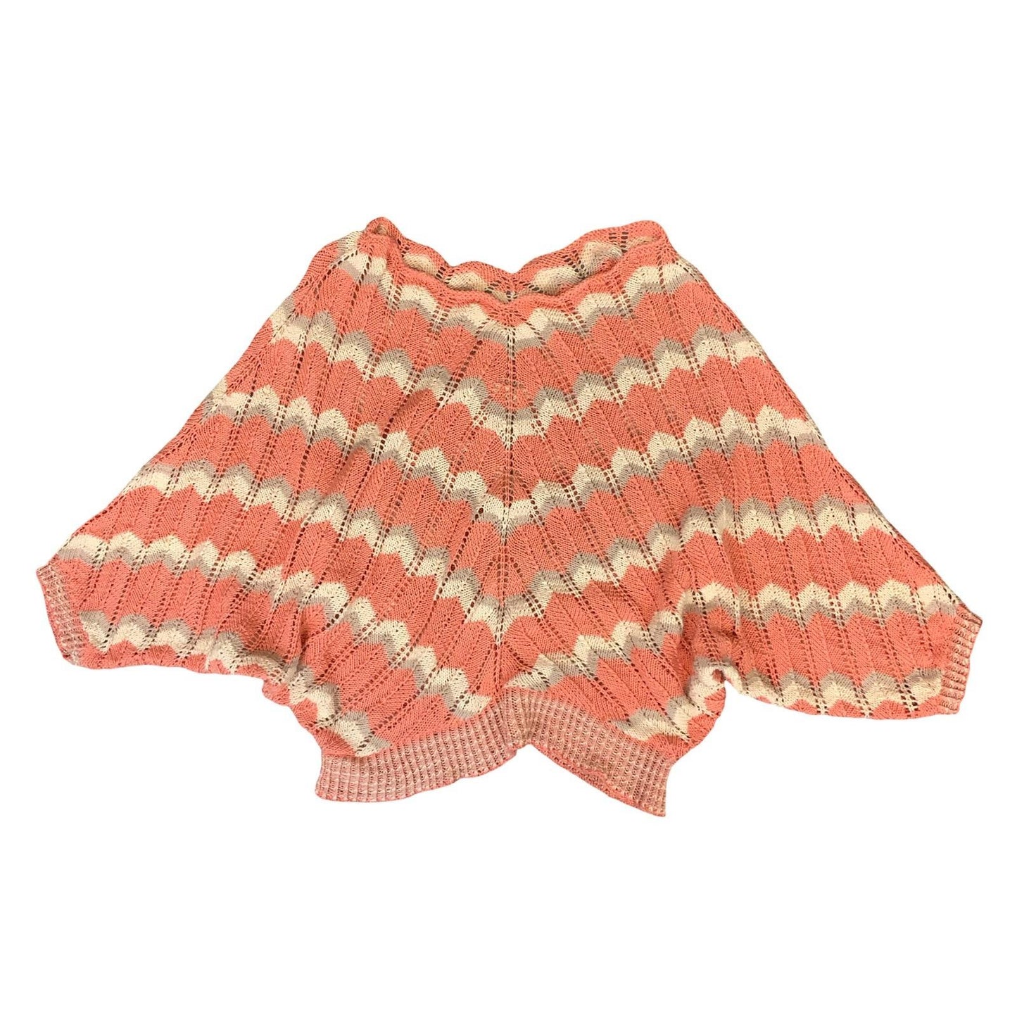 VTG 90s PEACH PINK WHITE CHEVRON OFF-SHOULDER BATWING OVERSIZED KNIT JUMPER L 16